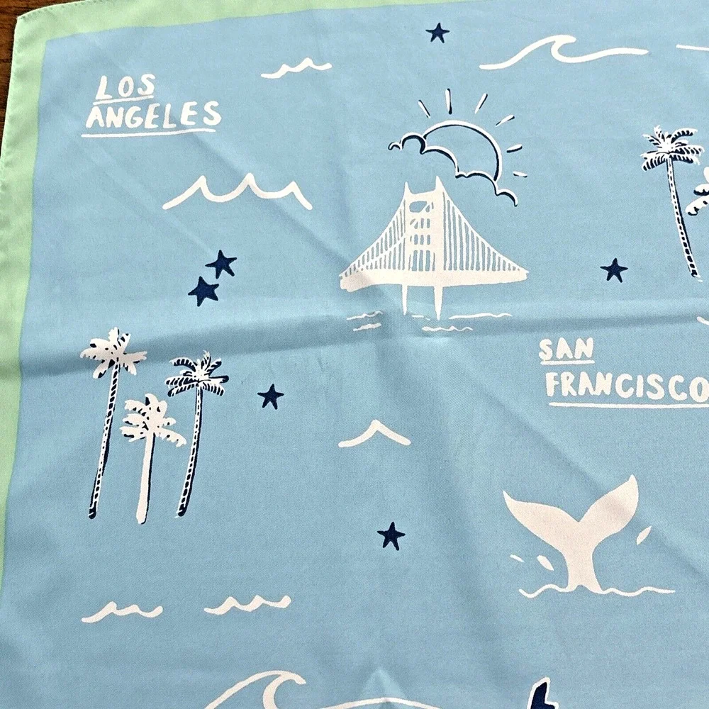 BCBG Generation Sky Blue Mint Green California Silky Feel Preppy Square Scarf